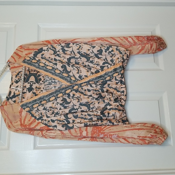 Free People Orange and Gray Long Sleeve Blouse - Picture 4 of 14